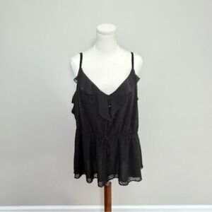 Torrid Cami Top Babydoll Chiffon Clip Dot Ruffle Tie Waist Tank Polka Dot Black